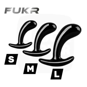 Kit FUKR Curved Three, trois plugs de stimulation prostatique en TPE noir, tailles S, M et L