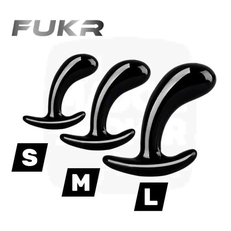 Kit FUKR Curved Three, trois plugs de stimulation prostatique en TPE noir, tailles S, M et L