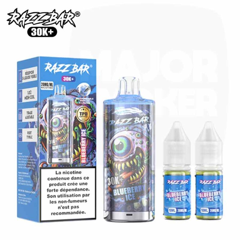 PUFF-RAZZBAR-30K-blueberry-ice-majorsmoker.com- Puff Razzbar 30K Blueberry Ice - Kit complet