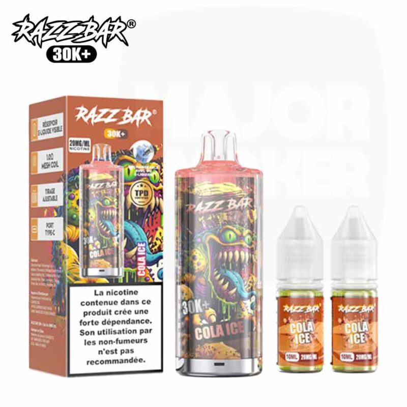 PUFF-RAZZBAR-30K-cola-ice-majorsmoker.com- Puff Razzbar 30K Cola Ice - Kit complet