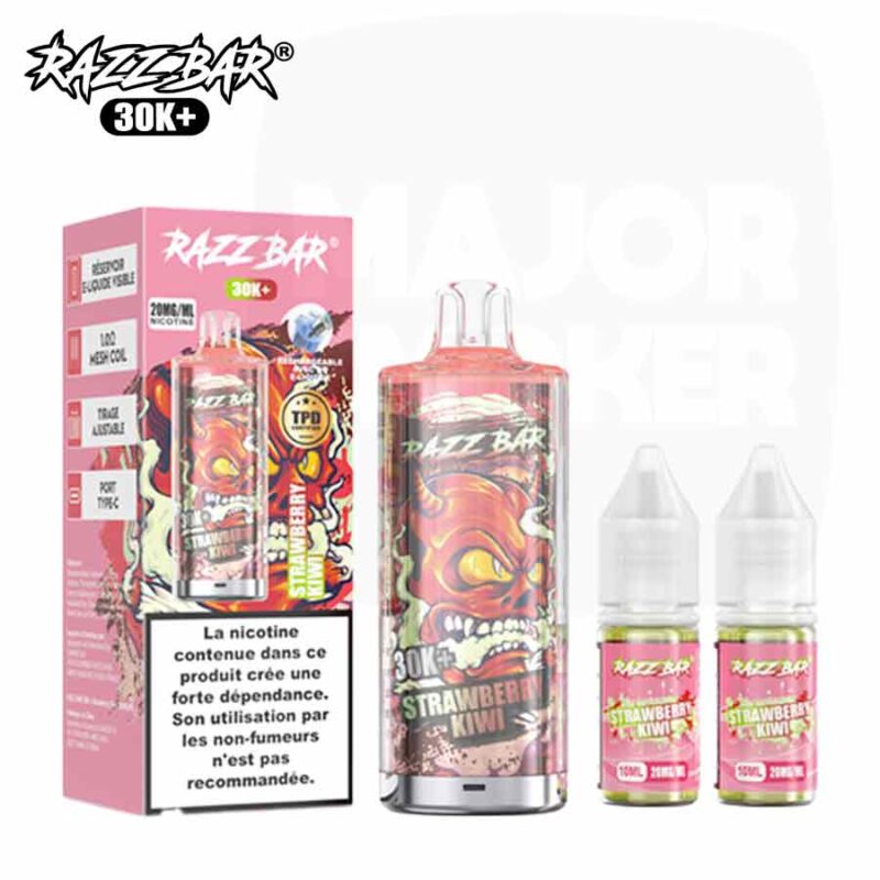 PUFF-RAZZBAR-30K-strawberry-kiwi-majorsmoker.com- Puff Razzbar 30K Strawberry Kiwi - Kit complet