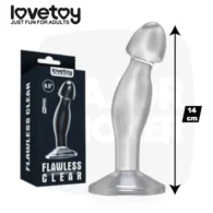 Flawless LoveToy, plug prostate transparent, avec emballage et repère de dimension