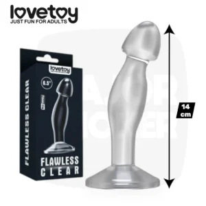 Flawless LoveToy, plug prostate transparent, avec emballage et repère de dimension