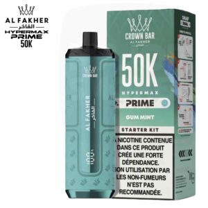 Pod Al Fakher Crown Bar Hypermax Prime 50K saveur Gum Mint avec sa boîte de kit de démarrage