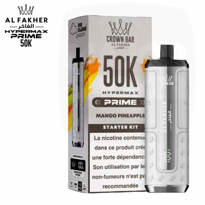 Puff-Crown-Bar-HyperMax-Prime-50K-Mango-Pineapple-10-ml-_-Al-Fakher Kit Al Fakher Crown Bar Hypermax Prime 50K saveur Mango Pineapple