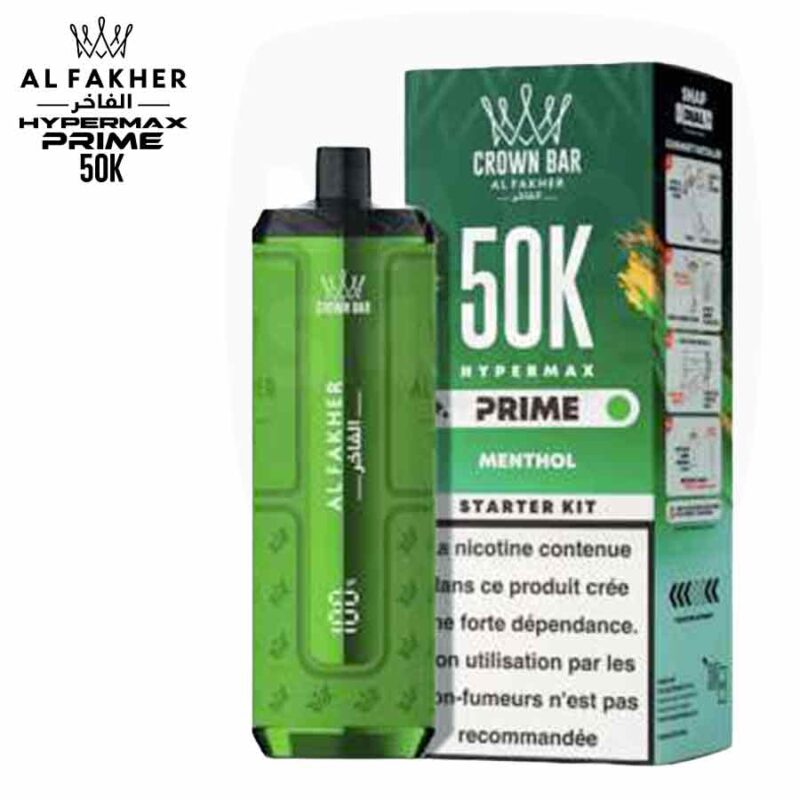 Puff-Crown-Bar-HyperMax-Prime-50K-Menthol-10-ml-_-Al-Fakher Cigarette électronique jetable rechargeable Al Fakher Crown Bar 50K saveur Menthol
