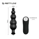 Stimulateur de prostate Pretty Love et sa télécommande, dimensions 118 x 30 mm