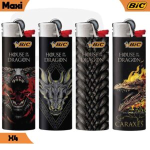 Lot de 4 briquets BIC Maxi collector "House of Dragons" inspirés de l'univers fantastique des dragons et de Caraxes