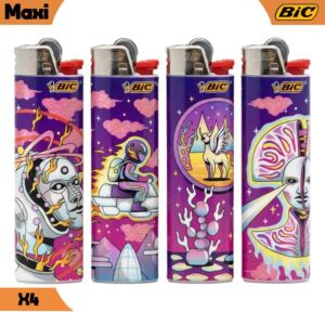 Lot de 4 briquets BIC Maxi collection Androids aux designs futuristes et psychédéliques