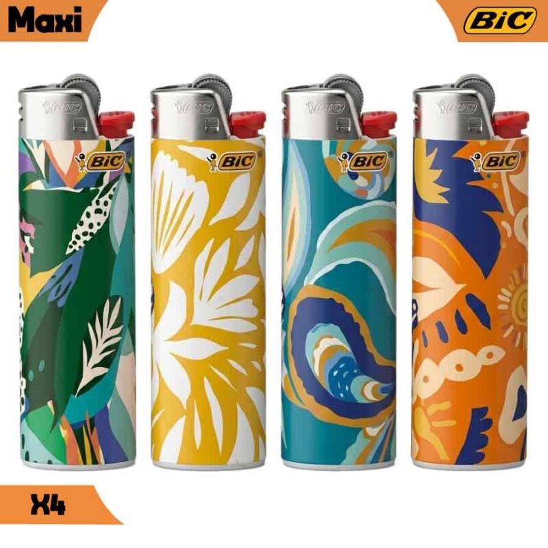 briquet-bic-grand-maxi-sarong-x5-majorsmoker.com Lot de 4 briquets BIC Maxi collection Sarong aux motifs floraux et tropicaux