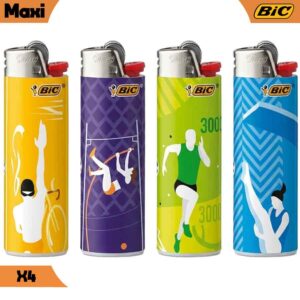 Lot de 4 briquets BIC Maxi collection Sports avec illustrations athlétiques