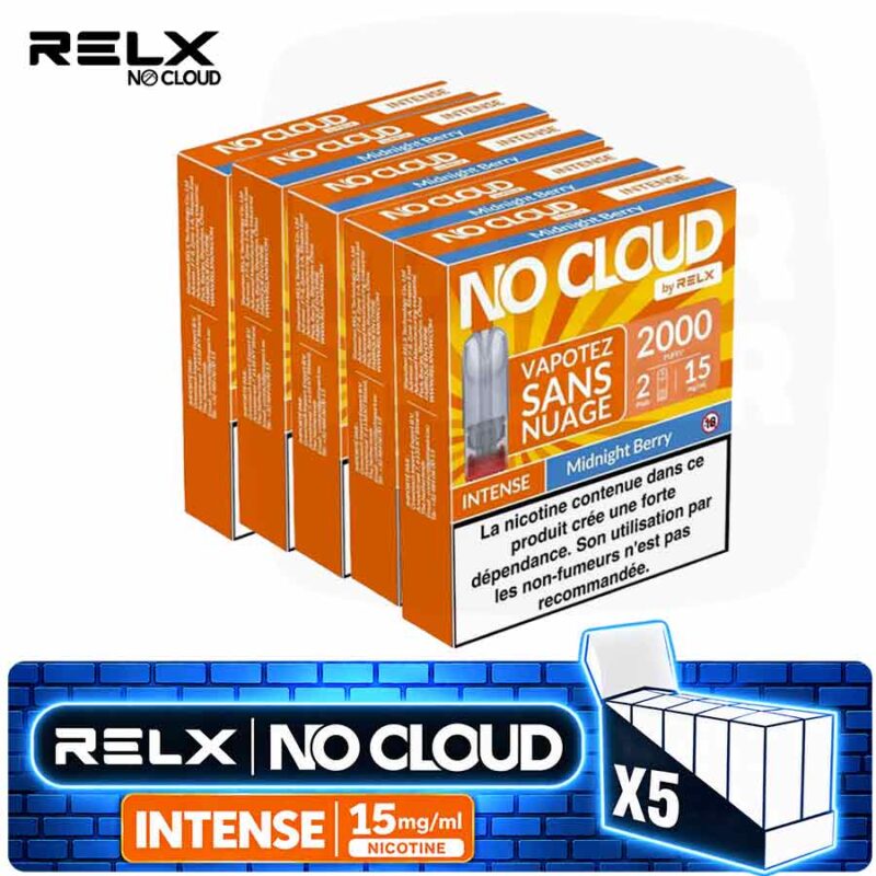 pack de 5 boites RELX No Cloud Intense Midnight Berry - Perles des bois