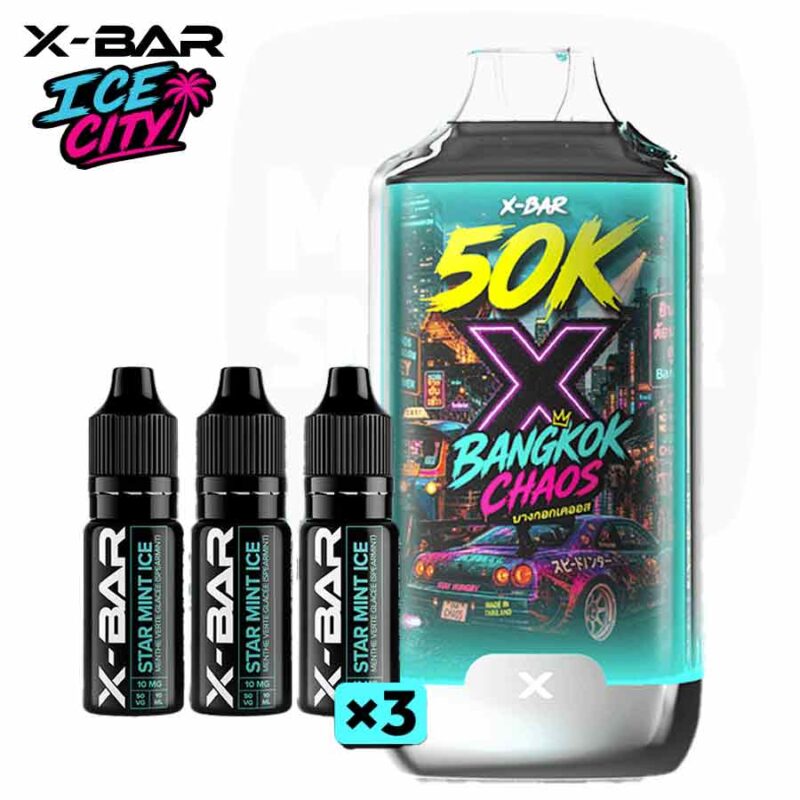 Kit X-Bar 50K Ice City Bangkok Chaos Star Mint Ice avec 3 recharges