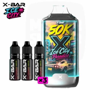 Kit X-Bar 50K Ice City Paradise Strawberry Kiwi Ice avec 3 flacons