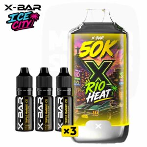 Kit X-Bar 50K Ice City Rio Heat Triple Mango Ice avec 3 flacons