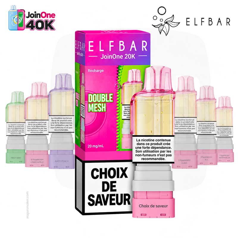 Cartouche-pod-joinone-40k-choix-saveurs-elfbar Recharge Elfbar JoinOne 40K en boîte rose Double Mesh 20 mg/ml