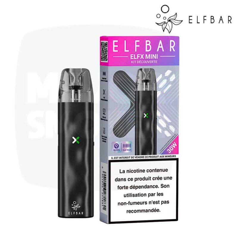 Kit découverte pod Elfbar ELFX noir Édition Spéciale 30 W, batterie 1000 mAh, avec sa boîte