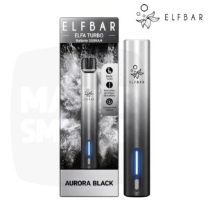 Batterie Elfbar Elfa Turbo 550 mAh Aurora Black, dégradé argent et noir, avec sa boîte