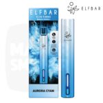 Batterie Elfbar Elfa Turbo 550 mAh Aurora Cyan, dégradé bleu glacier, avec sa boîte bleue
