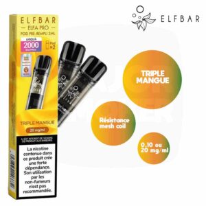 Boîte jaune Elfbar Elfa Pro avec 2 pods pré-remplis 2 ml Triple Mangue, 20 mg/ml