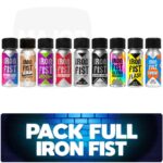 Pack Full Iron Fist : neuf flacons de la gamme alignés, de Starlight à Supreme, sur bandeau bleu