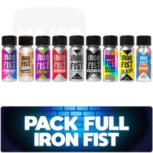 Pack Full Iron Fist : neuf flacons de la gamme alignés, de Starlight à Supreme, sur bandeau bleu