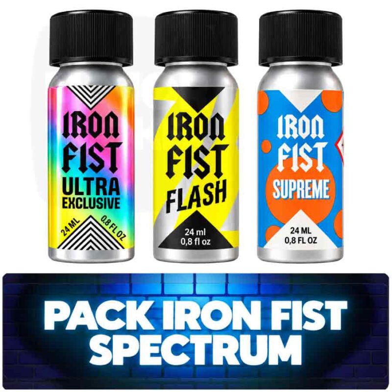 Pack Iron Fist Spectrum : trois flacons 24 ml Ultra Exclusive, Flash et Supreme alignés