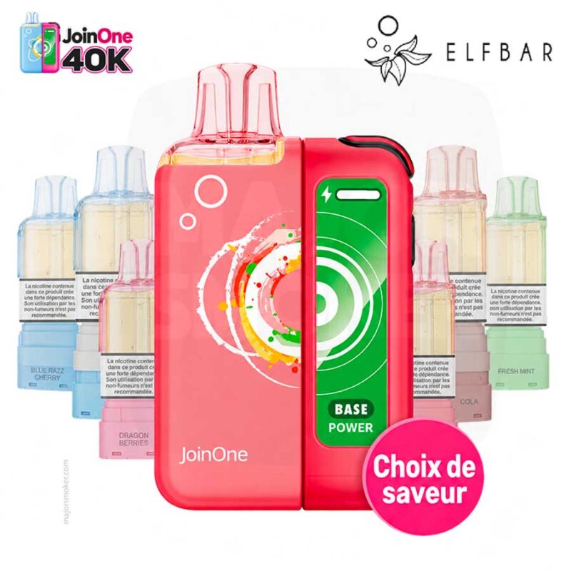 puff-joinone-40k-choix-saveurs-elfbar Puff Elfbar JoinOne 40K rouge avec écran Base Power et pods Blue Razz Cherry