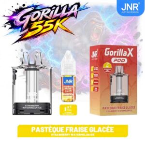 Cartouche pod transparente JNR Gorilla X et e-liquide Pastèque Fraise Glacée 10ml