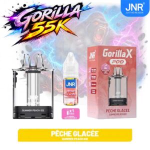 Pod amovible JNR Gorilla X et flacon e-liquide Pêche Glacée 10ml JNR