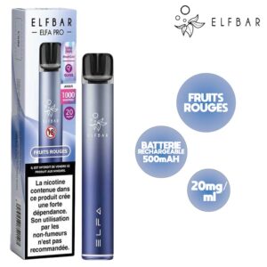 Kit Elfbar Elfa Pro Fruits Rouges avec boîte bleu lavande et batterie dégradé bleu, 1000 bouffées, 20 mg/ml