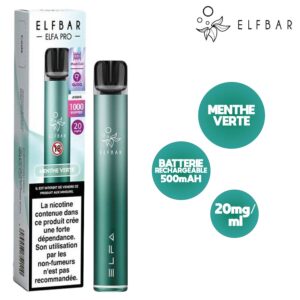 Kit Elfbar Elfa Pro Menthe Verte, batterie vert sapin métallisé, 1000 bouffées, 20 mg/ml